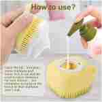Dog Cat Bath Brush Comb Silicone Rubber Dog Grooming Brush Silicone Puppy Massage Brush Hair Fur Grooming Cleaning Brush Soft Shampoo Dispenser (Yellow - Upgraded)
