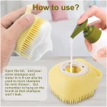 Dog Cat Bath Brush Comb Silicone Rubber Dog Grooming Brush Silicone Puppy Massage Brush Hair Fur Grooming Cleaning Brush Soft Shampoo Dispenser (Yellow - Upgraded)