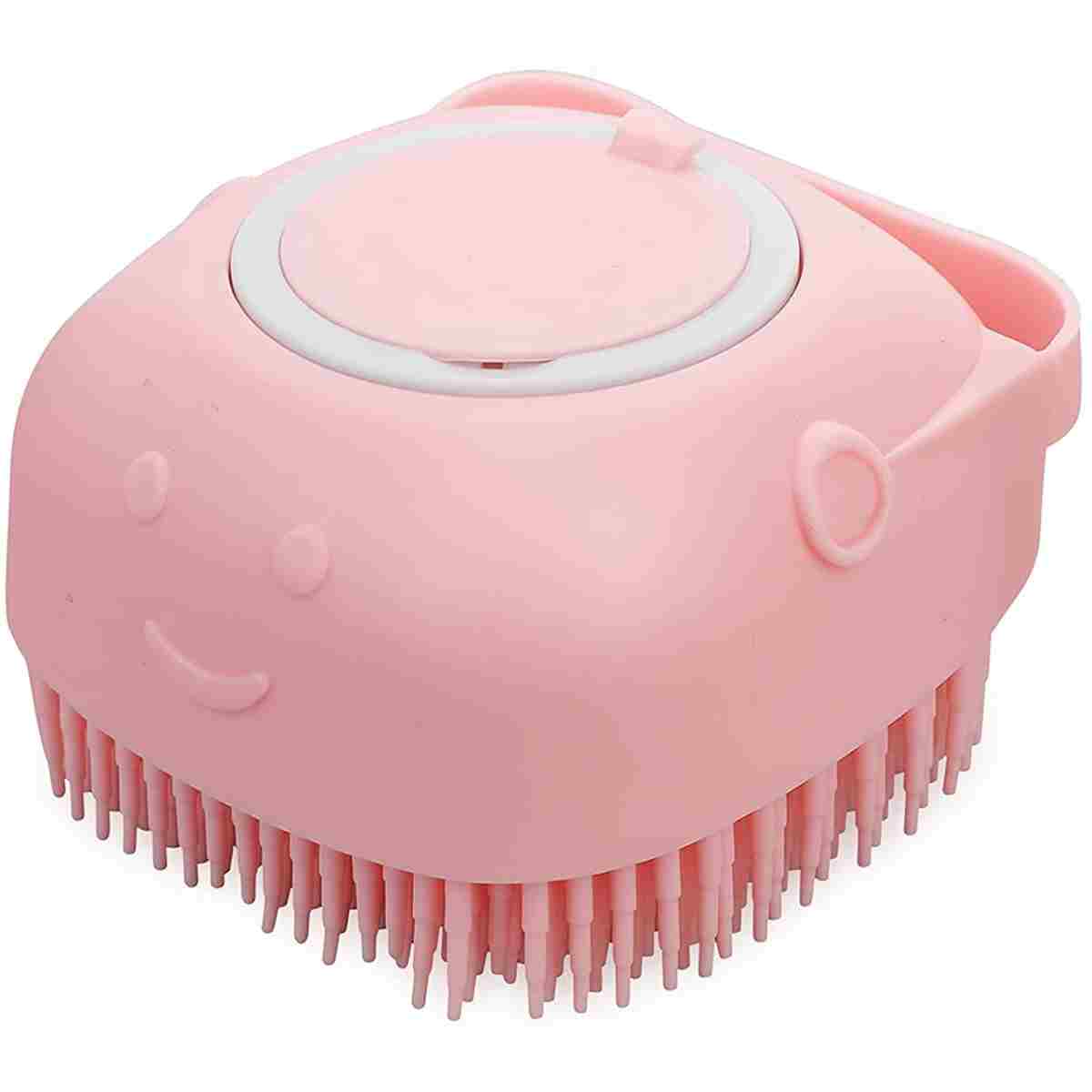 Dog Cat Bath Brush Comb Silicone Rubber Dog Grooming Brush Silicone Puppy Massage Brush Hair Fur Grooming Cleaning Brush Soft Shampoo Dispenser (Yellow - Upgraded)