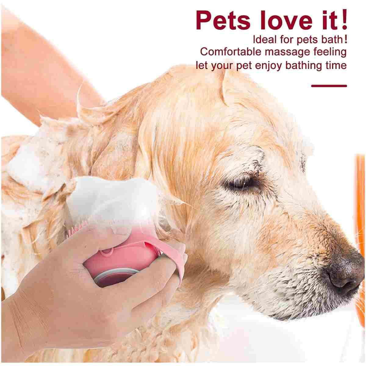 Dog Cat Bath Brush Comb Silicone Rubber Dog Grooming Brush Silicone Puppy Massage Brush Hair Fur Grooming Cleaning Brush Soft Shampoo Dispenser (Yellow - Upgraded)