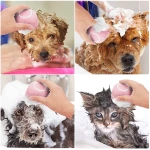 Dog Cat Bath Brush Comb Silicone Rubber Dog Grooming Brush Silicone Puppy Massage Brush Hair Fur Grooming Cleaning Brush Soft Shampoo Dispenser (Yellow - Upgraded)