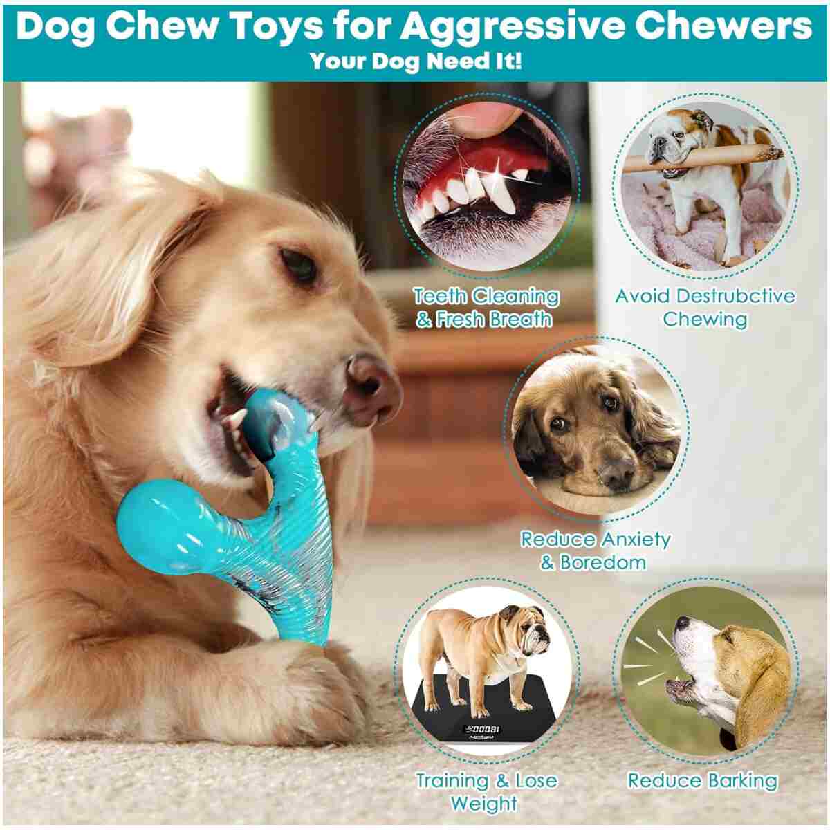 Dog Chew Toys for Aggressive Chewers - Indestructible Dog Toy to Reduce Pet Anxiety and Boredom for Small, Medium, Large Breed