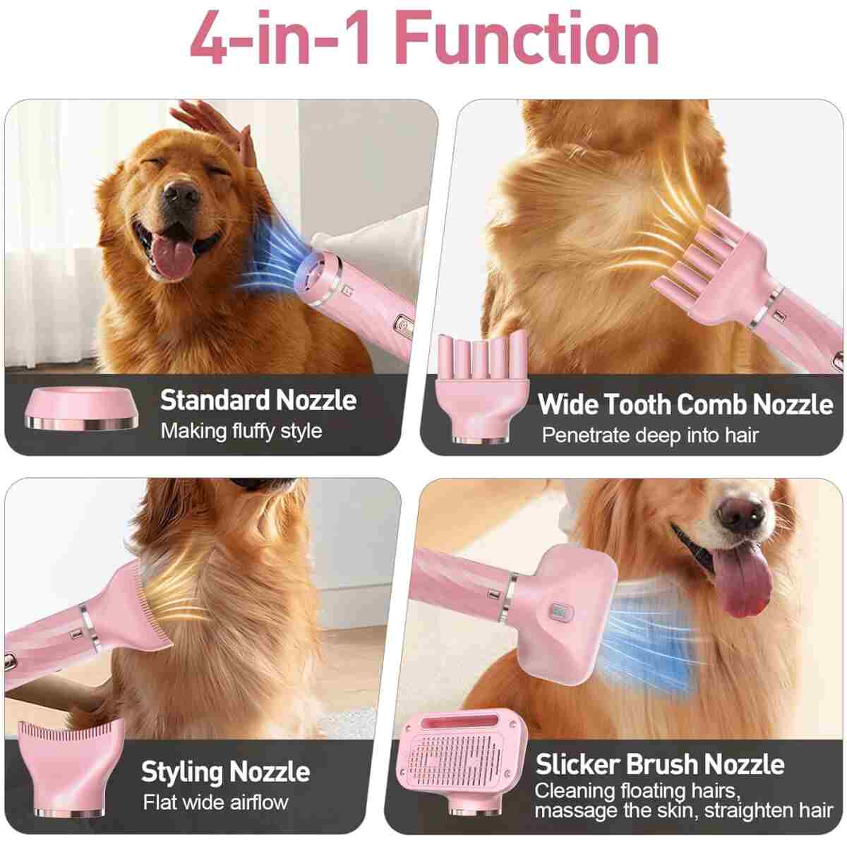 Dog Dryer, Dog Grooming Blow Dryer Kit with Slicker Brush for Pet, High Velocity Blow Dryer for Dogs with Adjustable Speed and Temperature for Dog Grooming Supplies and Home...