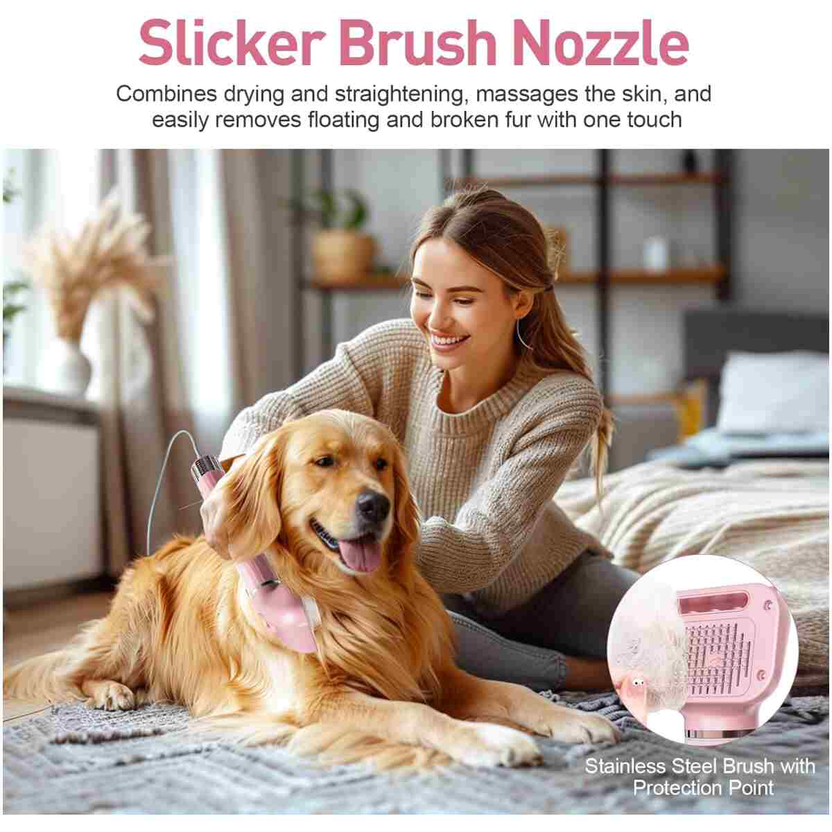 Dog Dryer, Dog Grooming Blow Dryer Kit with Slicker Brush for Pet, High Velocity Blow Dryer for Dogs with Adjustable Speed and Temperature for Dog Grooming Supplies and Home...