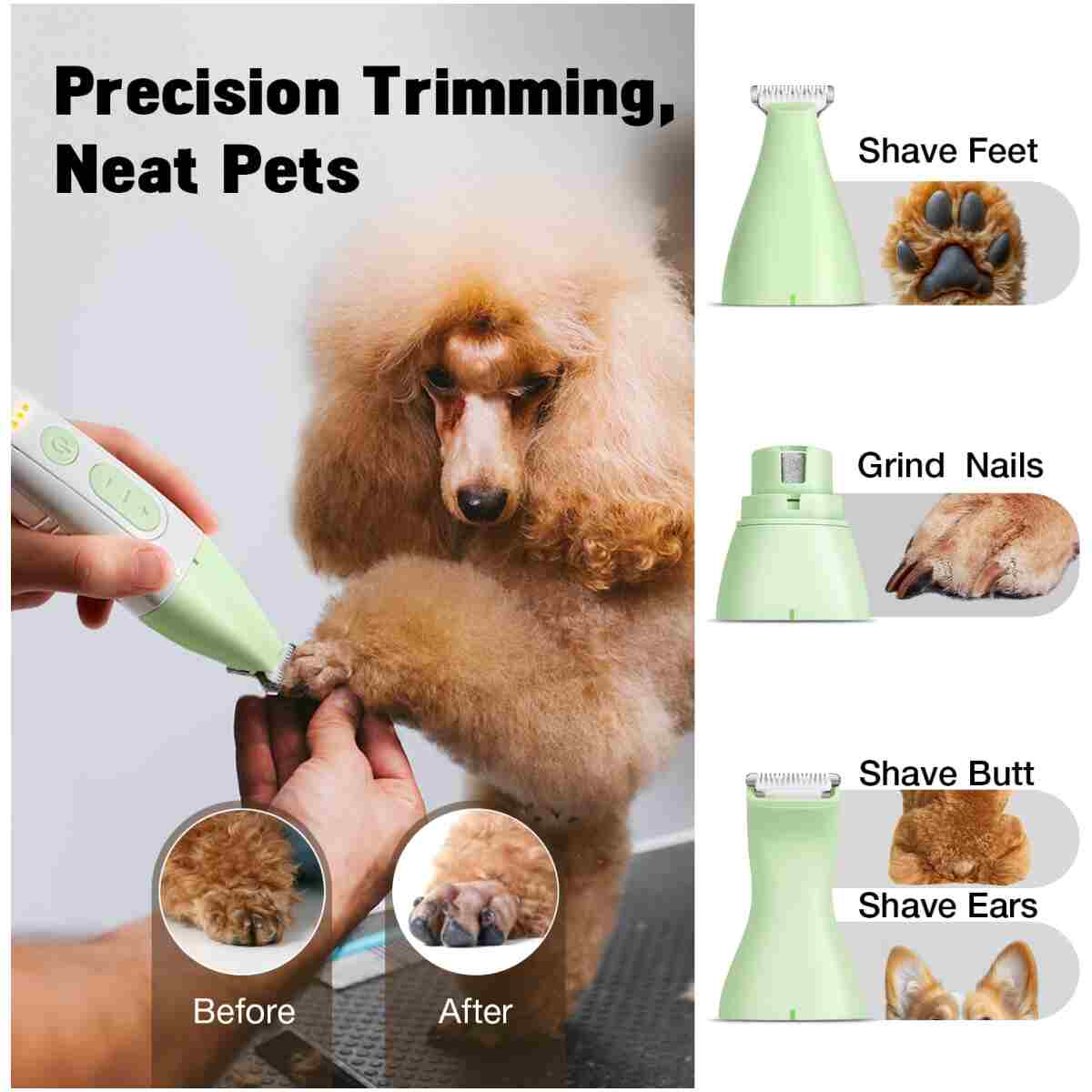 Dog Grooming Kit, Dog Clippers for Grooming for Thick Heavy Coats, Professional Pet Paw Trimmer Nail Grinder Low Noise Rechargeable Stainless Steel Hair Trimmer for Dogs Cats...
