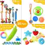 Dog Toys 25 Pack for Fun and Teeth Cleaning, Puppy Chew Toys Pack with Squeak Plush Toy,Squeaky Toy Balls,Tug of War and Rope Toys for Puppy to Small Dogs