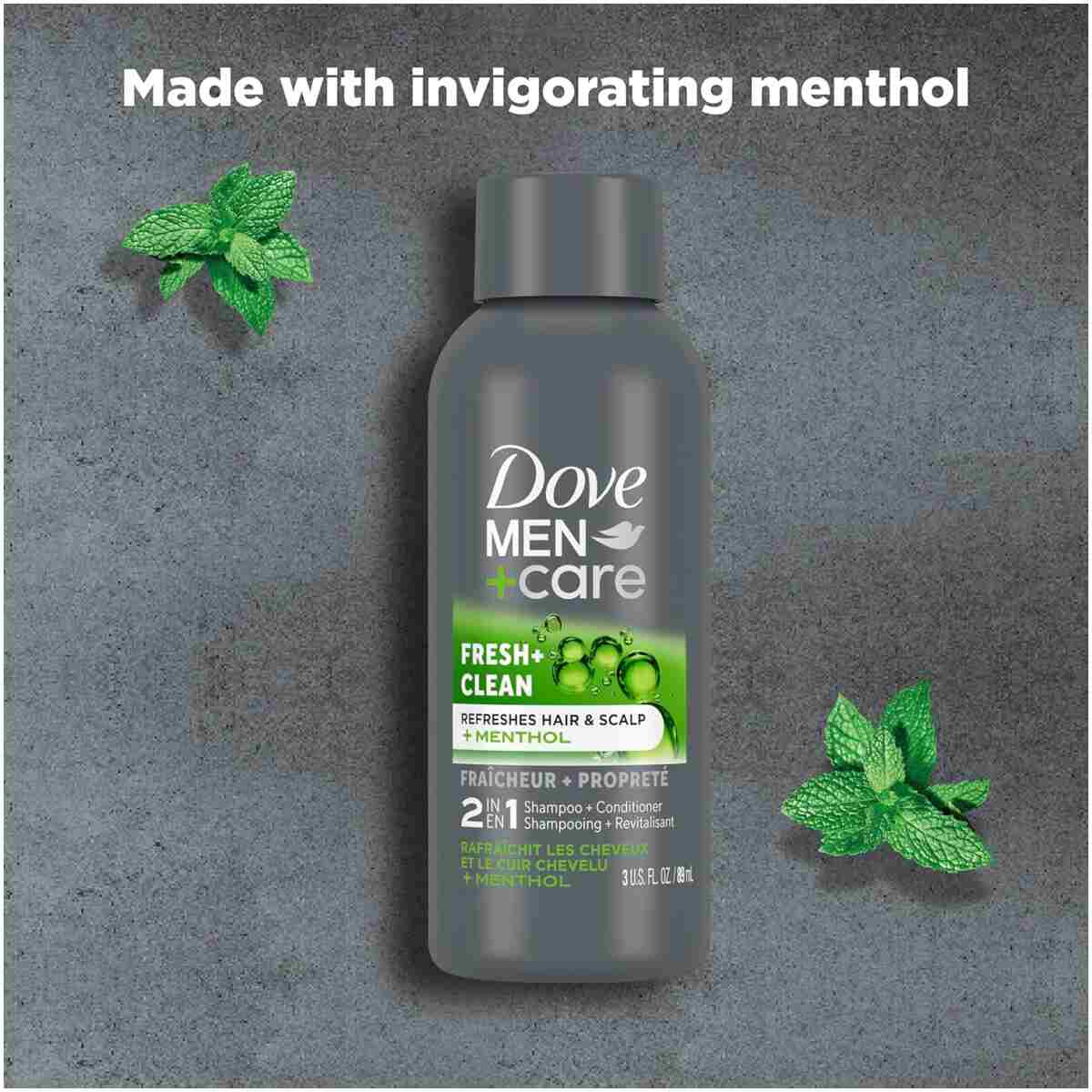 DOVE MEN + CARE Fortifying 2 in 1 Shampoo and Conditioner Fresh and Clean with Caffeine for Normal to Oily Hair Helps Strengthen Thinning Hair 3 oz