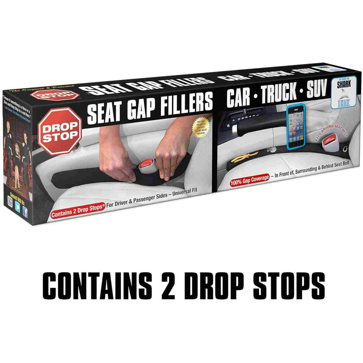 Drop Stop - The Original Patented Car Seat Gap Filler (As Seen On Shark Tank) - Between Seats Console Organizer, Set of 2 and Slide Free Pad and Light
