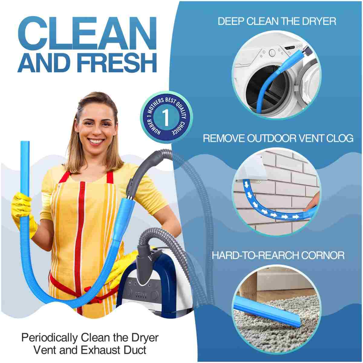 Dryer Vent Cleaner Kit Vacuum Attachment - Multiple Combinations V1 Lint Remover Power Washer and Vacuum Hose Quickly Removes Lint