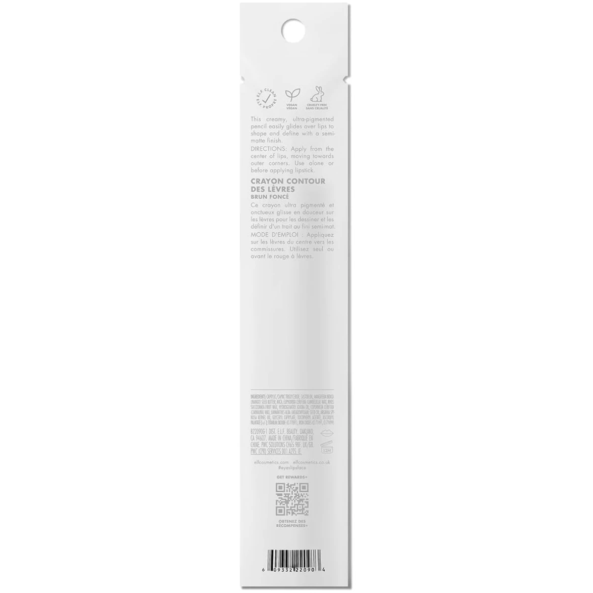 e.l.f. Cream Glide Lip Liner, Highly-Pigmented Pencil For Shaping & Sculpting Lips, Semi-Matte Finish, Vegan & Cruelty-Free, Dark Cocoa