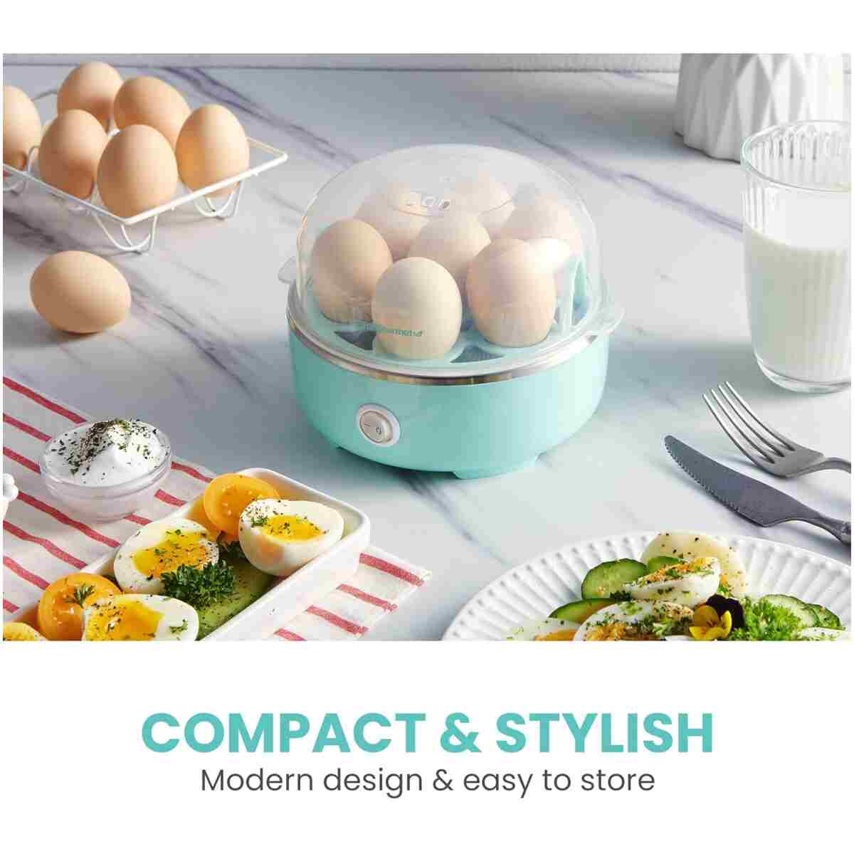 Elite Gourmet EGC115M Easy Egg Cooker Electric 7-Egg Capacity, Soft, Medium, Hard-Boiled Egg Cooker with Auto Shut-Off, Measuring Cup Included, BPA Free, Retro Mint