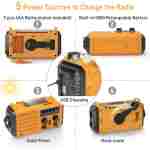 Emergency Radio with NOAA Weather Alert, Portable Solar Hand Crank AM/FM Radio for Survival,Rechargeable Battery Powered Radio,USB Charger,Flashlight,Reading Lamp,for Home Outdoor