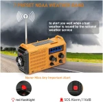Emergency Radio with NOAA Weather Alert, Portable Solar Hand Crank AM/FM Radio for Survival,Rechargeable Battery Powered Radio,USB Charger,Flashlight,Reading Lamp,for Home Outdoor