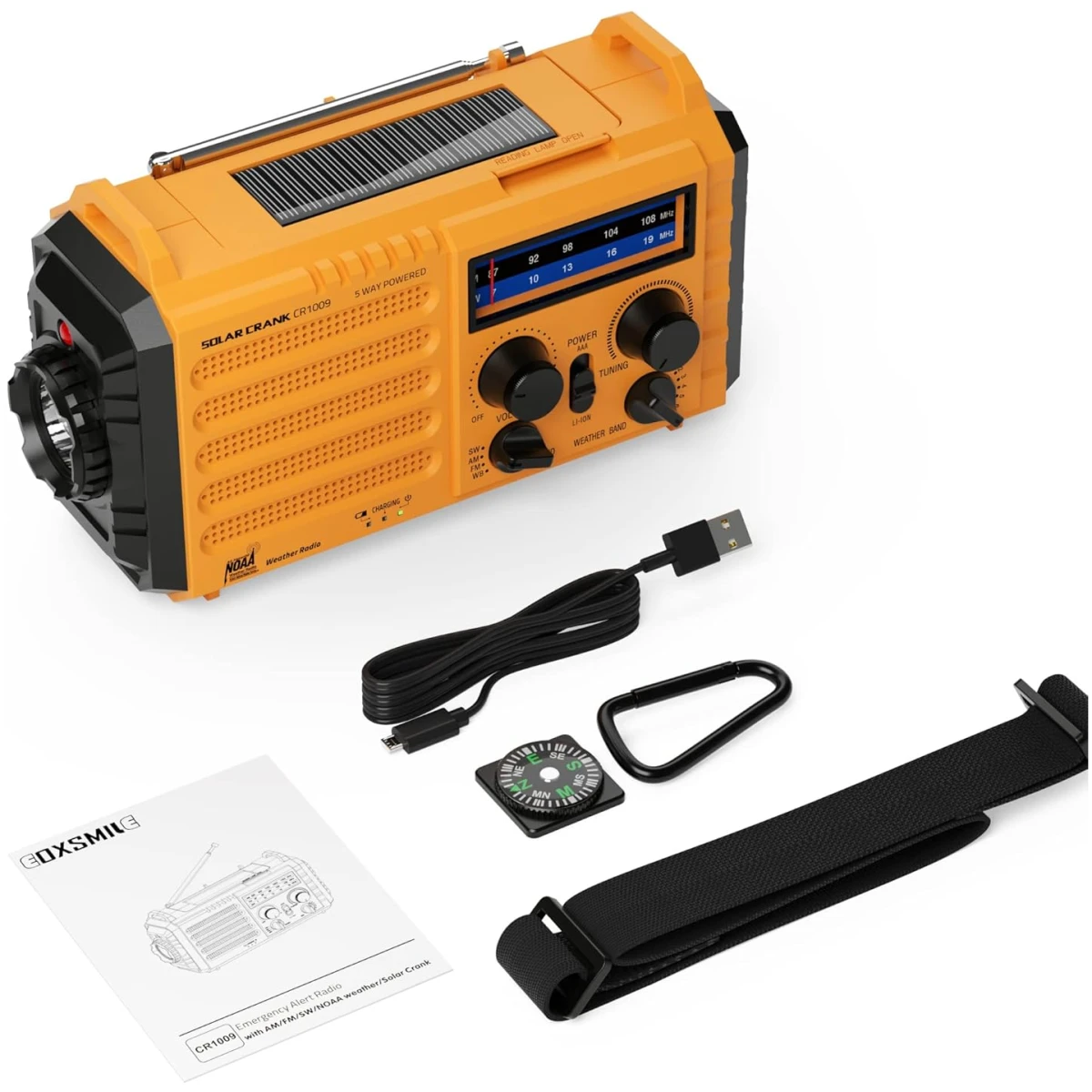 Emergency Radio with NOAA Weather Alert, Portable Solar Hand Crank AM/FM Radio for Survival,Rechargeable Battery Powered Radio,USB Charger,Flashlight,Reading Lamp,for Home Outdoor