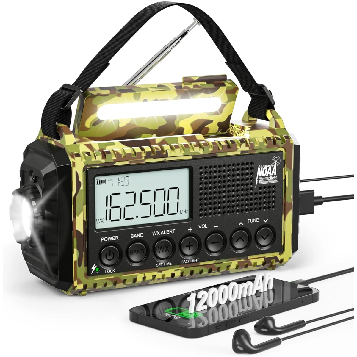 Emergency Radio with NOAA Weather Alert, Portable Solar Hand Crank AM/FM Radio for Survival,Rechargeable Battery Powered Radio,USB Charger,Flashlight,Reading Lamp,for Home Outdoor