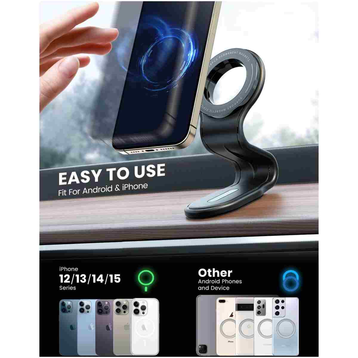 eSamcore for MagSafe Car Mount Detachable, Bendable Aluminum Arm Magnetic Phone Holder for Car【20 Strong Magnets】 Cell Phone Mount for Car Dash Fit iPhone 16 15 14 13 Pro Max...