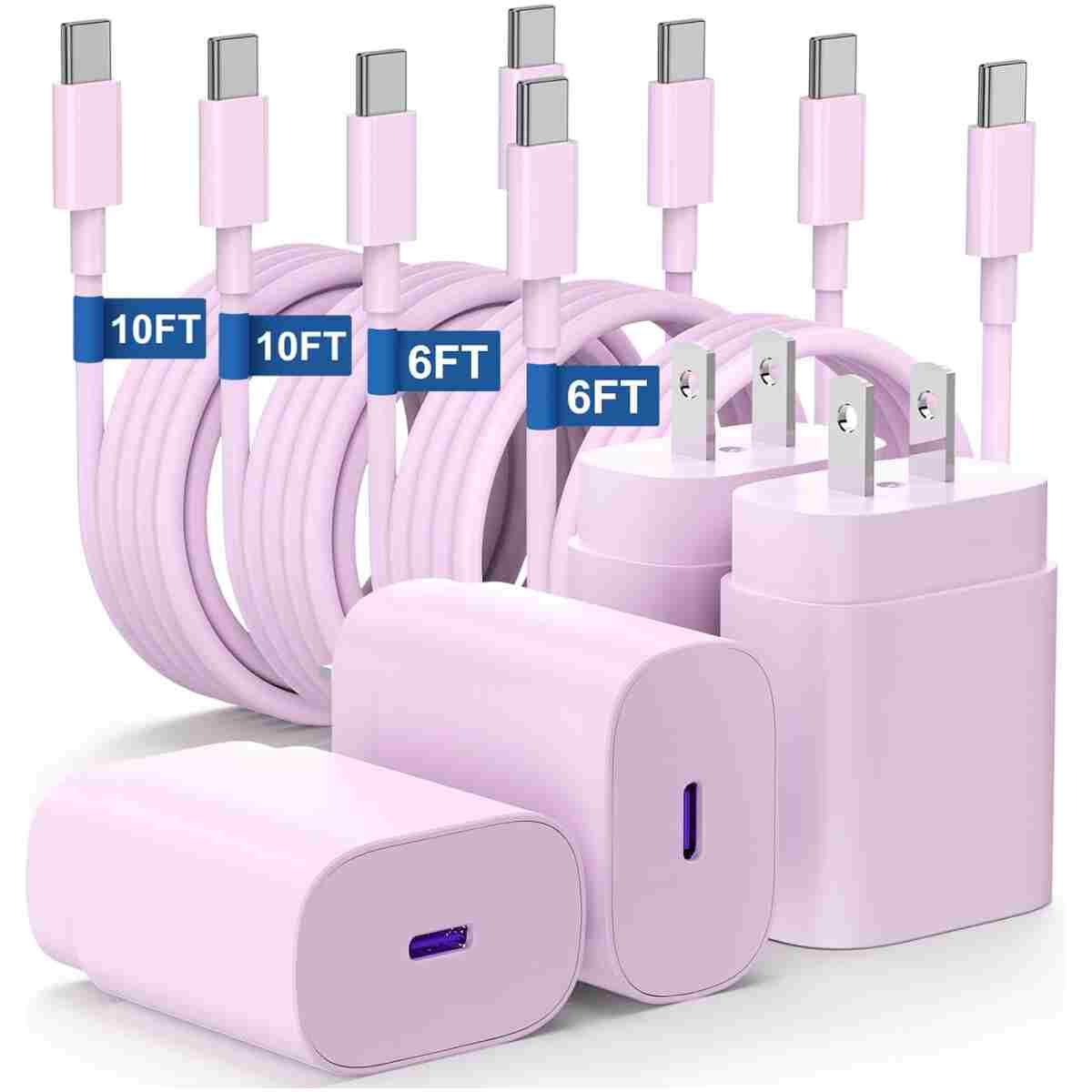 Essri 25W Super Fast Charger Block for Galaxy S24 Ultra/S24/S24+/S23 Ultra/S23/S22 Ultra/S22/S21 Ultra/S20 Ultra/Note 20,4Pack USB Type C Wall Charger with (6Ftx2 10Ftx2) USB C...