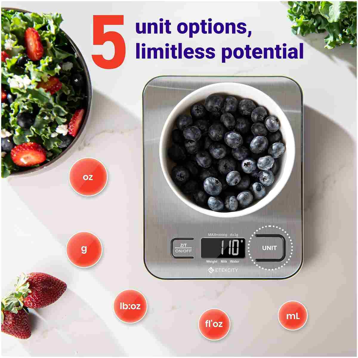 Etekcity Food Kitchen Scale, Digital Grams and Ounces for Weight Loss, Baking, Cooking, Keto and Meal Prep, LCD Display, Medium, 304 Stainless Steel