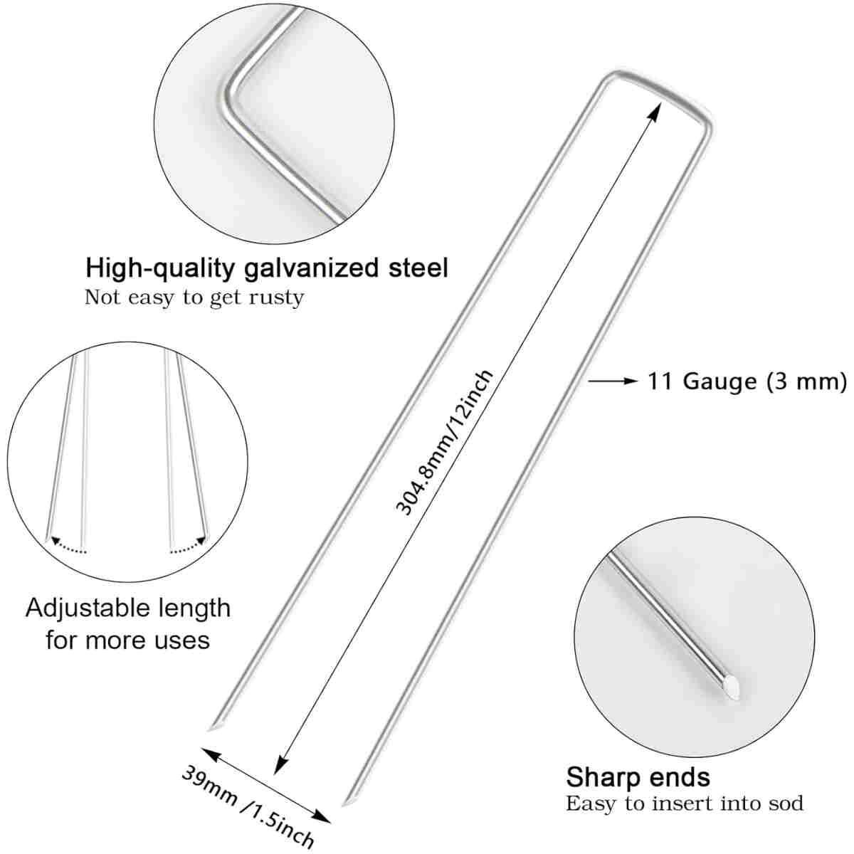 FEED GARDEN 6 Inch 50 Pack Hot-dip Galvanized Landscape Staples Plant Cover Stakes 11 Gauge Tent Stakes Garden Stakes Landscaping Fabric SOD Pins Yard Stakes for Decoration Weed...