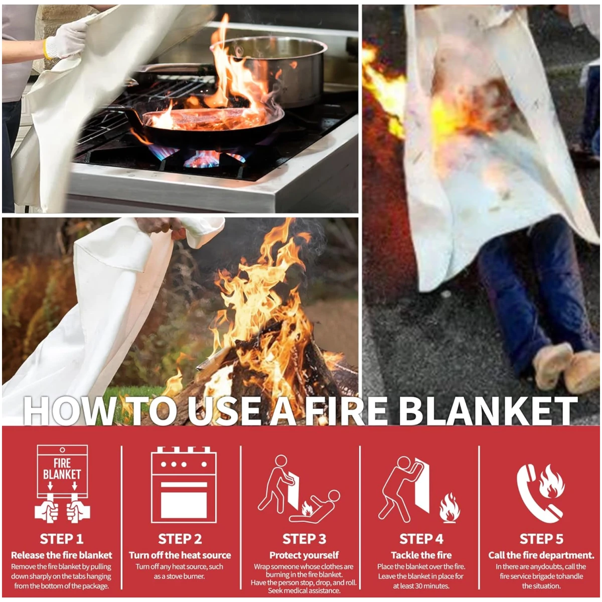 Fire Blanket for Home and Kitchen,40" x 40",4 Pack,Emergency Fire Blanket