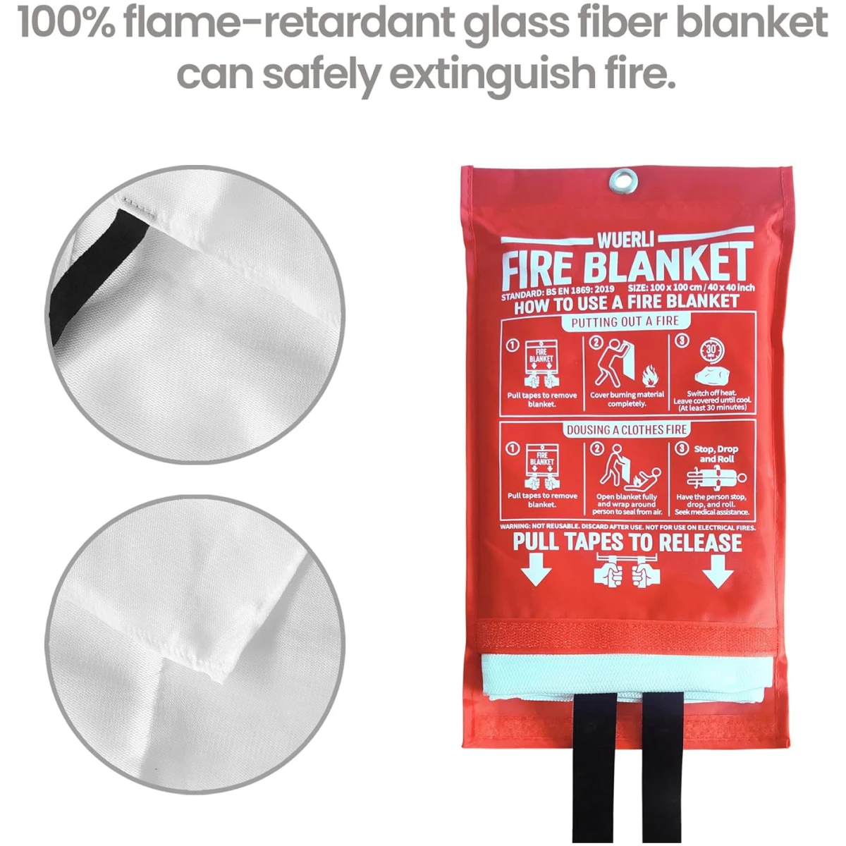 Fire Blanket for Home and Kitchen,40" x 40",4 Pack,Emergency Fire Blanket