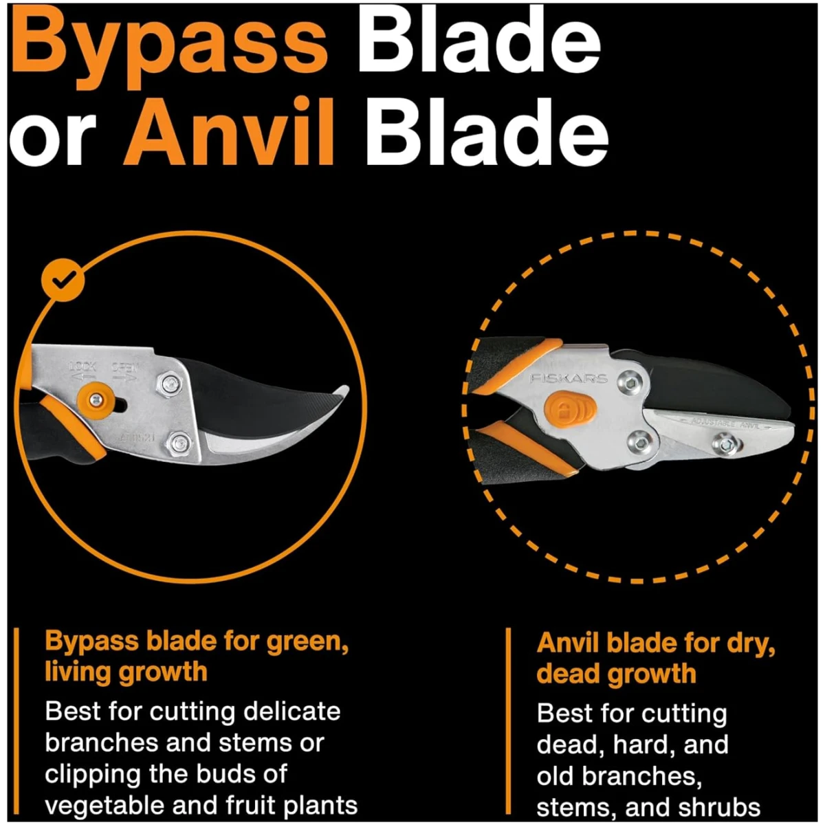 Fiskars Bypass Pruning Shears, 5/8-Inch Cut Capacity Garden Clippers, Gardening Scissors with Sharp, Rust Resistant Steel Blade