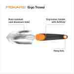 Fiskars Ergo Garden Trowel for Digging and Planting, Heavy Duty Gardening Hand Tool with Hanging Hole