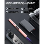 FUKKUDA Electric Candle Lighter with Safety Switch - USB Rechargeable Windproof & Flameless Plasma Arc Lighter for Easter Basket Stuffers (Rose Gold)