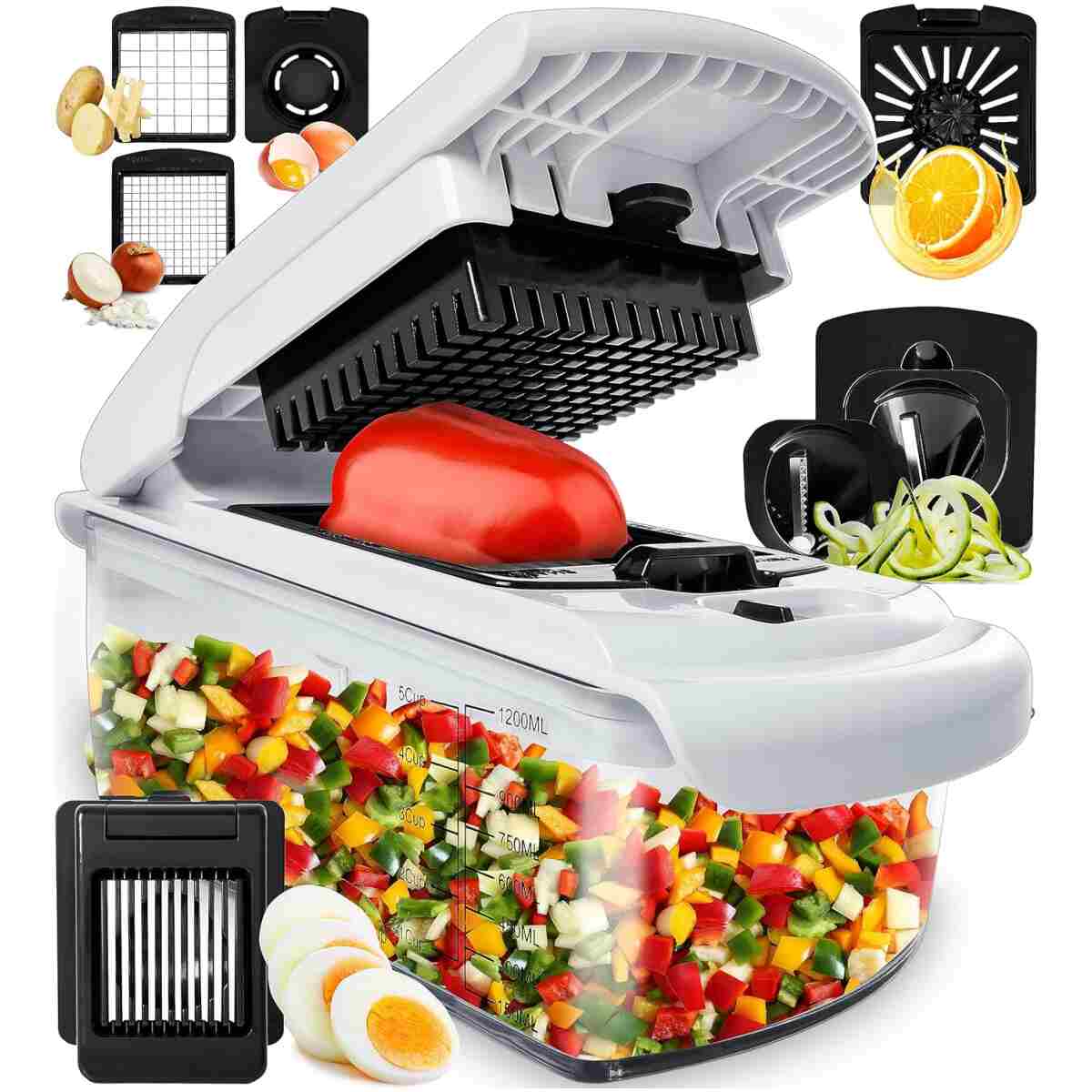 Fullstar Vegetable Chopper and Spiralizer - Food Chopper with Container, Fruit Slicer, Kitchen Gadgets & Accessories, Home Essentials (4 in 1, White)