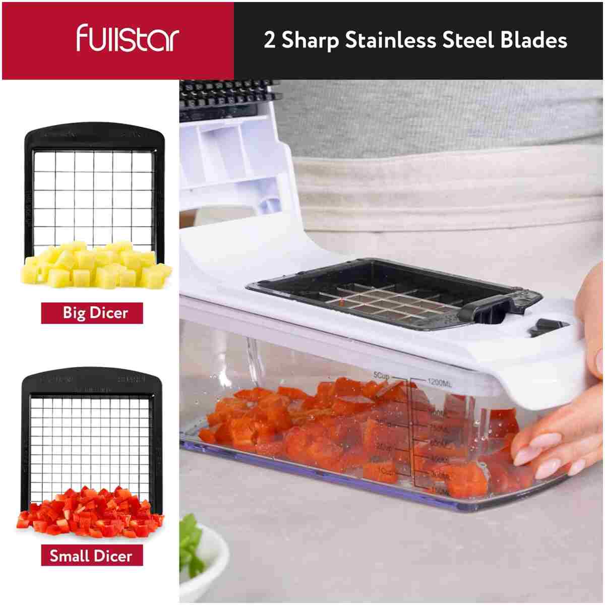 Fullstar Vegetable Chopper and Spiralizer - Food Chopper with Container, Fruit Slicer, Kitchen Gadgets & Accessories, Home Essentials (4 in 1, White)