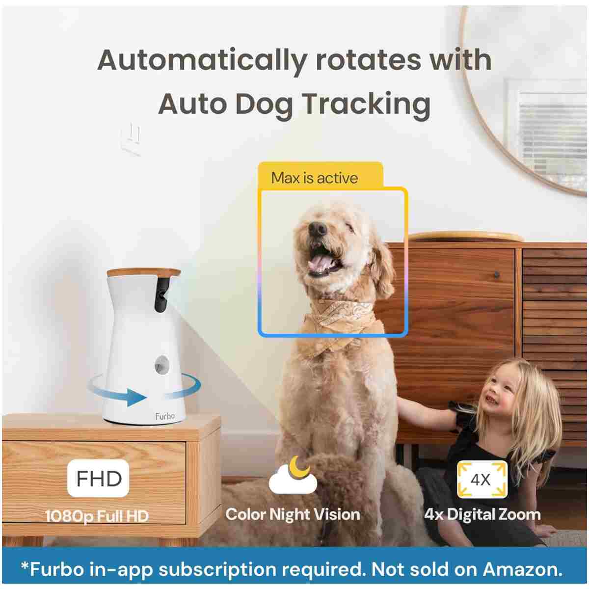Furbo 360° Dog Camera + Nanny Bundle: Home Security & Pet Safety Alerts, Rotating Treat Dispenser with Speaker, Smart Home Indoor Cam w Phone App (Additional Subscription...