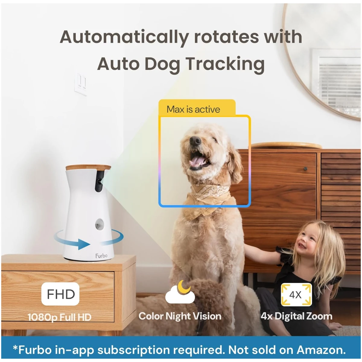 Furbo 360° Dog Camera + Nanny Bundle: Home Security & Pet Safety Alerts, Rotating Treat Dispenser with Speaker, Smart Home Indoor Cam w Phone App (Additional Subscription...