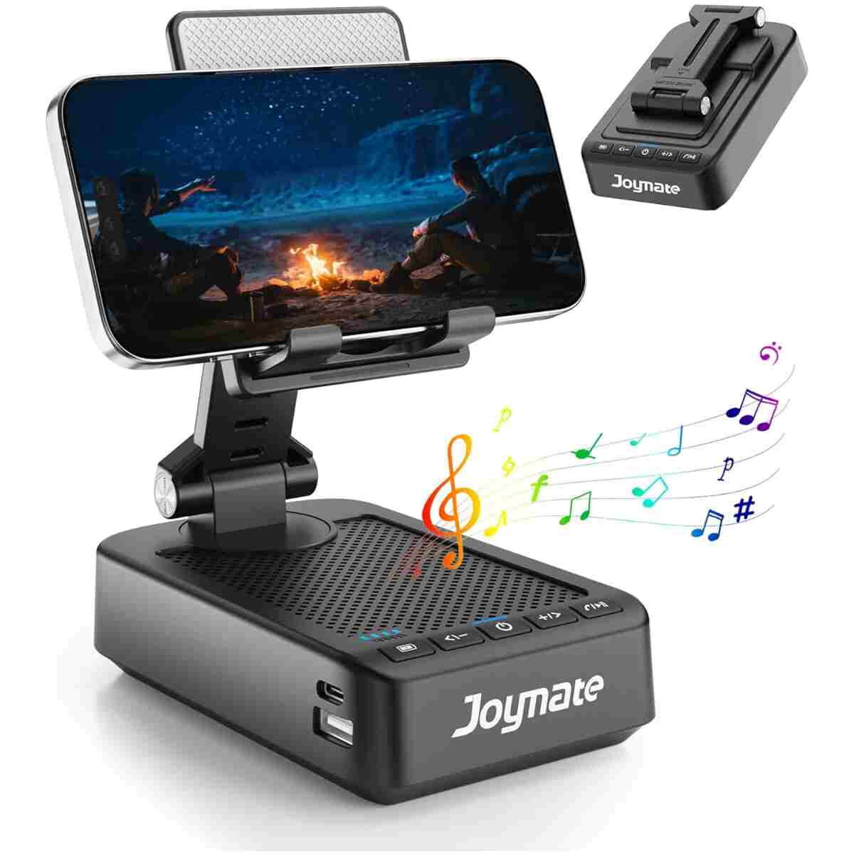 Gifts for Men Women, Phone Stand with Bluetooth Speaker and Charging Function 360° Rotable Angel Adjustable Cell Phone Holder with HD Stereo Sound Fits All Phones,Tablet (Black)