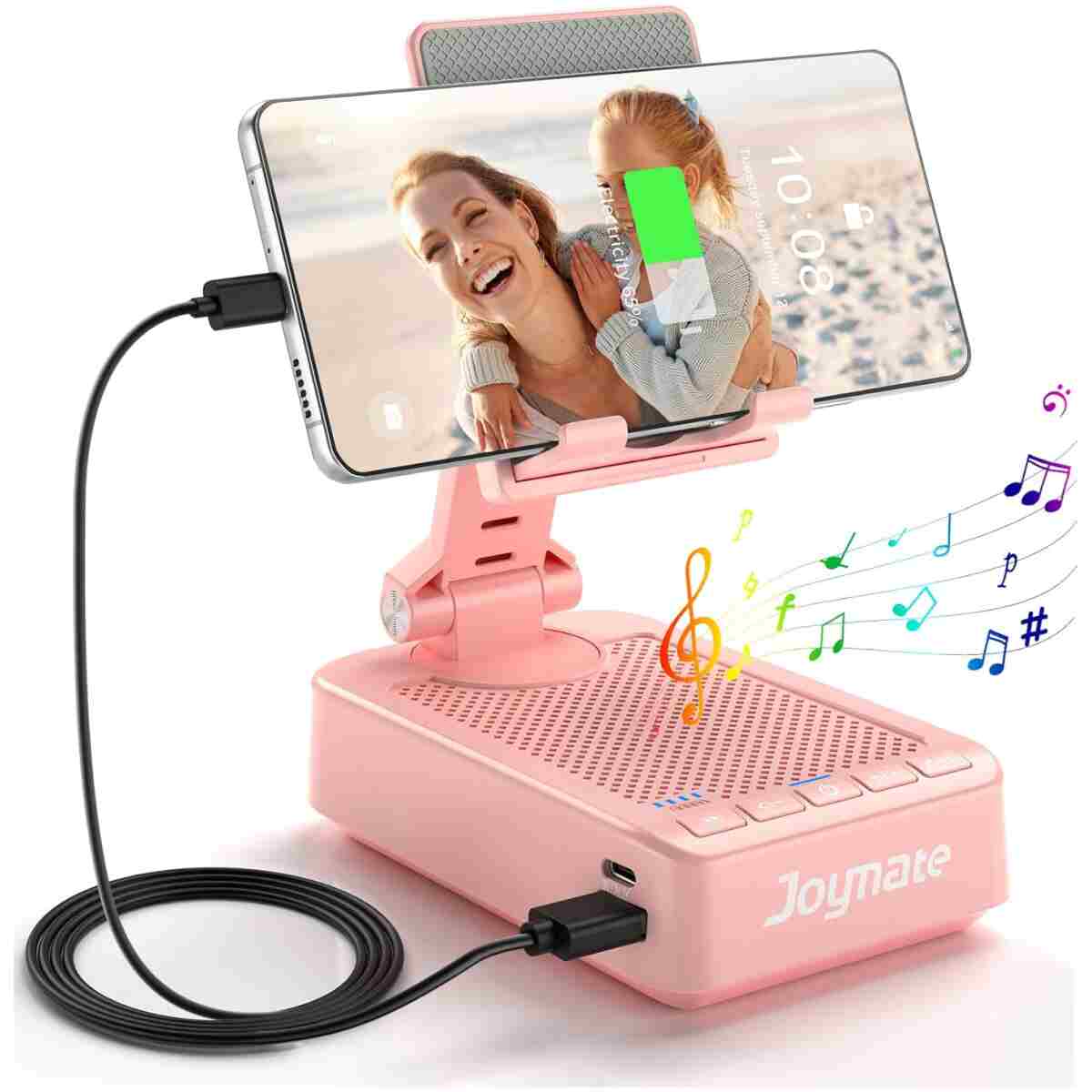 Gifts for Men Women, Phone Stand with Bluetooth Speaker and Charging Function 360° Rotable Angel Adjustable Cell Phone Holder with HD Stereo Sound Fits All Phones,Tablet (Black)