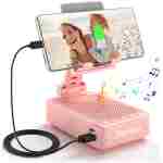 Gifts for Men Women, Phone Stand with Bluetooth Speaker and Charging Function 360° Rotable Angel Adjustable Cell Phone Holder with HD Stereo Sound Fits All Phones,Tablet (Black)