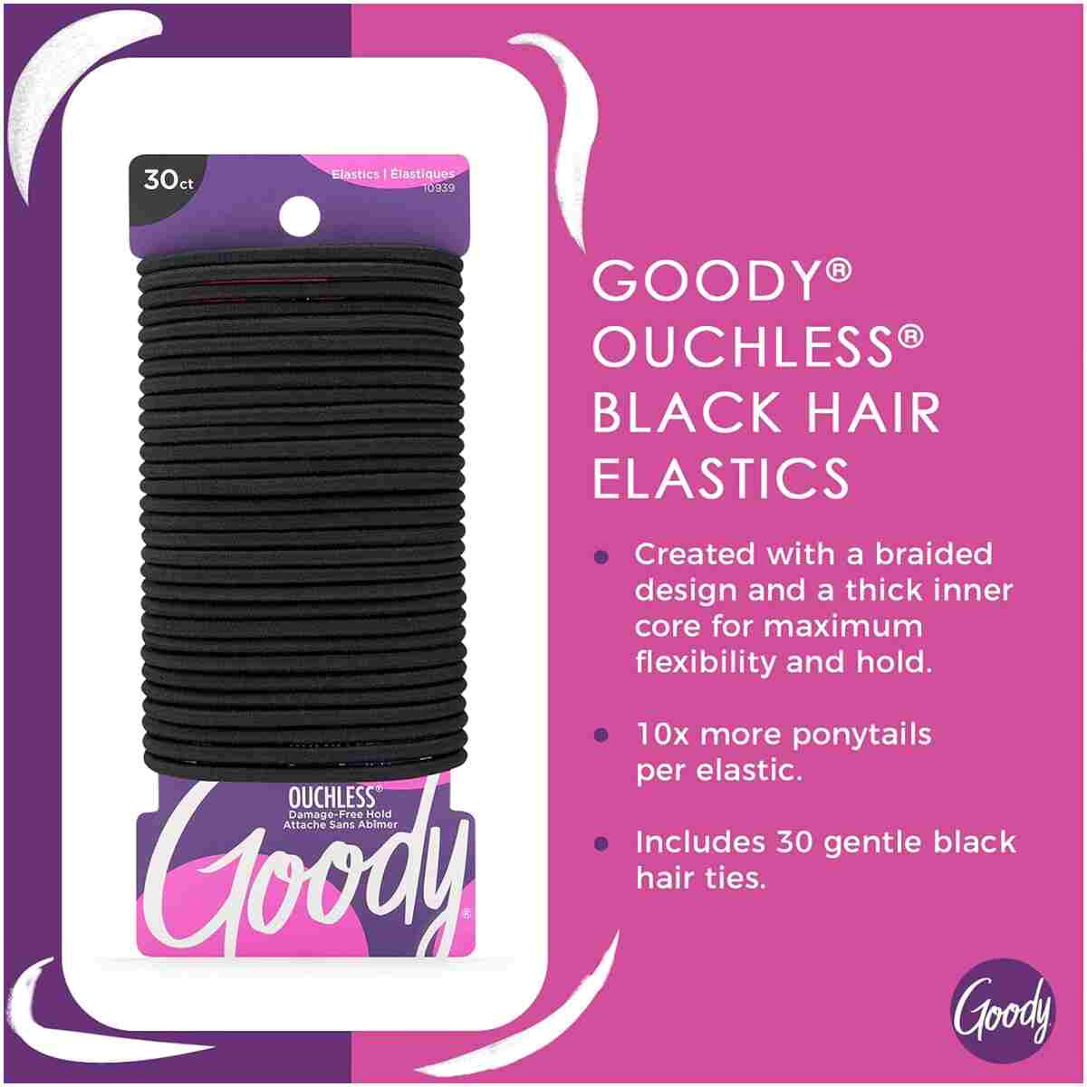 Goody Ouchless Elastic Hair Ties - 15 Ct, Black, 4MM Rubber Bands for Hair, Pain-Free Hair Accessories for Women & Men, Made for Long-Lasting Braids, Ponytails & More, All Hair...