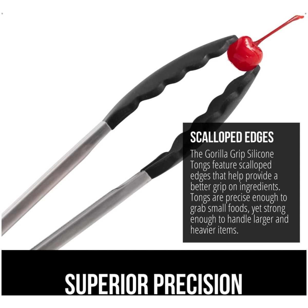GORILLA GRIP Stainless Steel Heat Resistant Kitchen Tongs for Cooking, 9 + 12 Inch, Set of 2 BBQ Tong, Non Scratch Silicone Tip for Pan, Strong Grip, Grab Food, Toss Salad, Air...