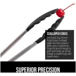 GORILLA GRIP Stainless Steel Heat Resistant Kitchen Tongs for Cooking, 9 + 12 Inch, Set of 2 BBQ Tong, Non Scratch Silicone Tip for Pan, Strong Grip, Grab Food, Toss Salad, Air...