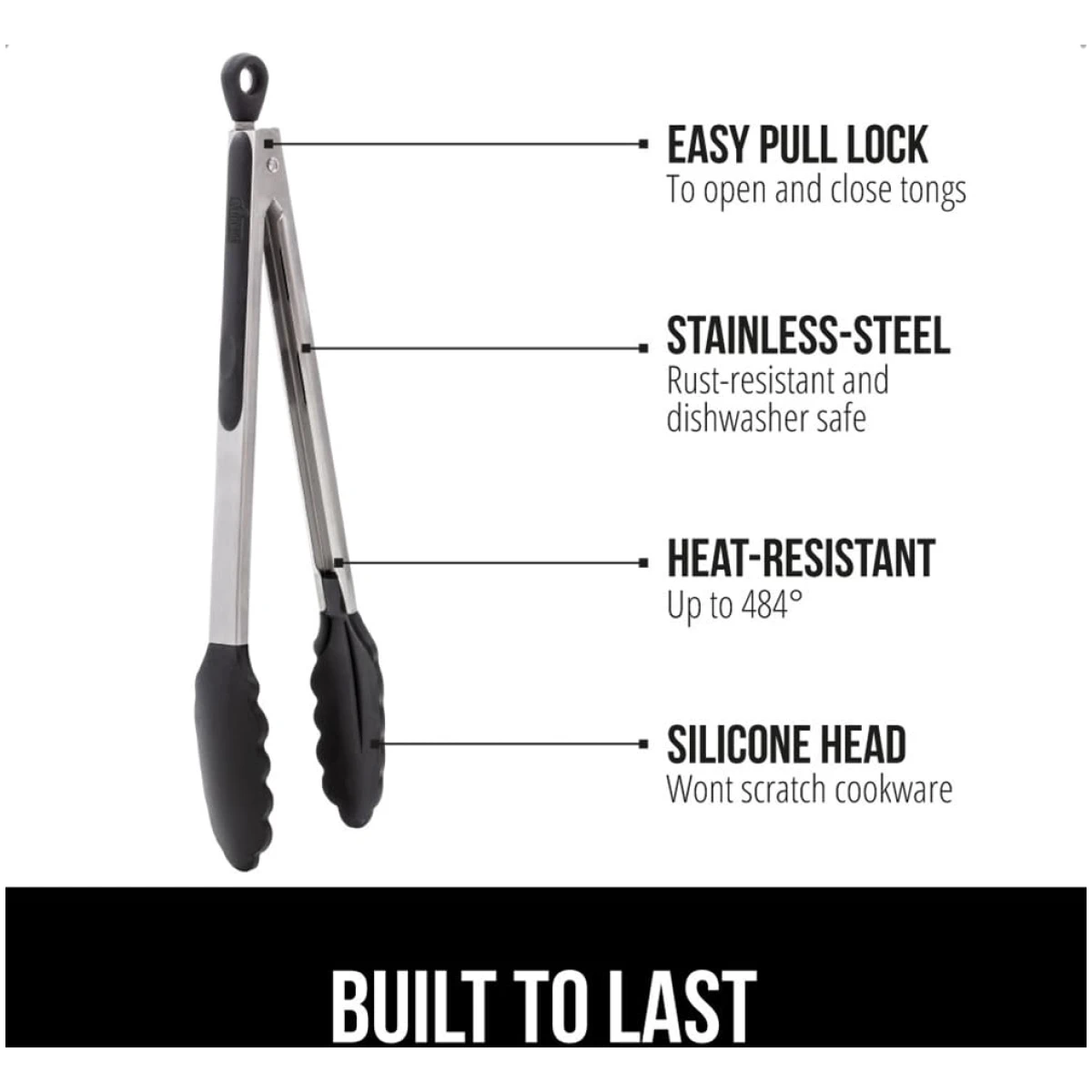 GORILLA GRIP Stainless Steel Heat Resistant Kitchen Tongs for Cooking, 9 + 12 Inch, Set of 2 BBQ Tong, Non Scratch Silicone Tip for Pan, Strong Grip, Grab Food, Toss Salad, Air...