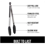 GORILLA GRIP Stainless Steel Heat Resistant Kitchen Tongs for Cooking, 9 + 12 Inch, Set of 2 BBQ Tong, Non Scratch Silicone Tip for Pan, Strong Grip, Grab Food, Toss Salad, Air...