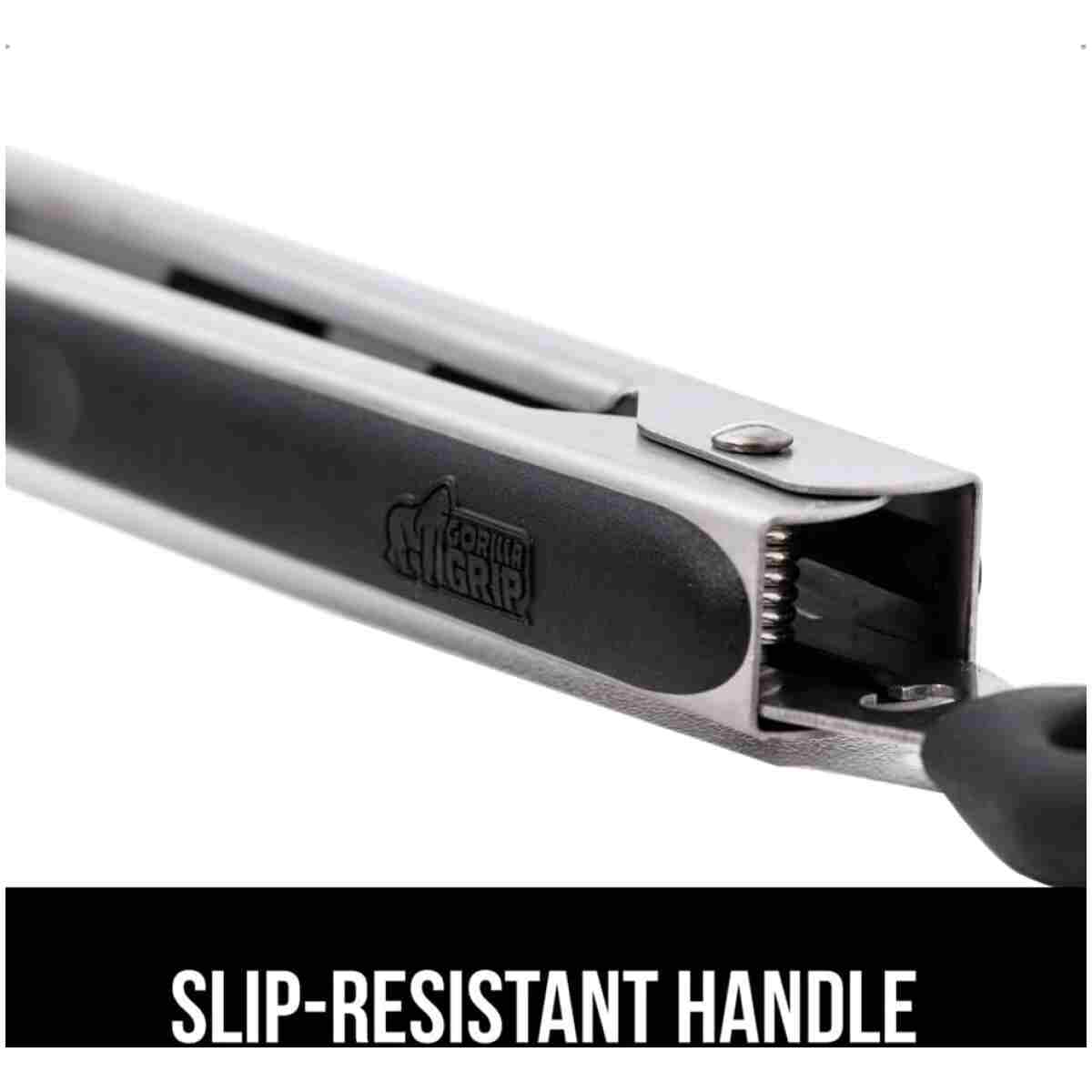 GORILLA GRIP Stainless Steel Heat Resistant Kitchen Tongs for Cooking, 9 + 12 Inch, Set of 2 BBQ Tong, Non Scratch Silicone Tip for Pan, Strong Grip, Grab Food, Toss Salad, Air...