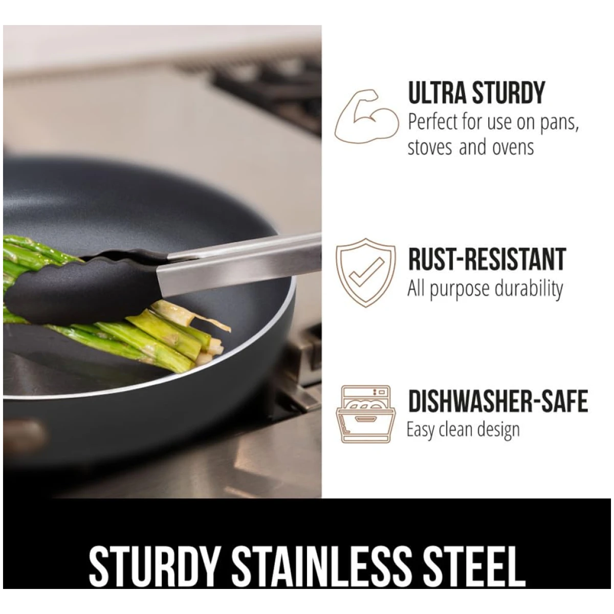 GORILLA GRIP Stainless Steel Heat Resistant Kitchen Tongs for Cooking, 9 + 12 Inch, Set of 2 BBQ Tong, Non Scratch Silicone Tip for Pan, Strong Grip, Grab Food, Toss Salad, Air...