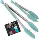 GORILLA GRIP Stainless Steel Heat Resistant Kitchen Tongs for Cooking, 9 + 12 Inch, Set of 2 BBQ Tong, Non Scratch Silicone Tip for Pan, Strong Grip, Grab Food, Toss Salad, Air...