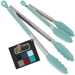 GORILLA GRIP Stainless Steel Heat Resistant Kitchen Tongs for Cooking, 9 + 12 Inch, Set of 2 BBQ Tong, Non Scratch Silicone Tip for Pan, Strong Grip, Grab Food, Toss Salad, Air...