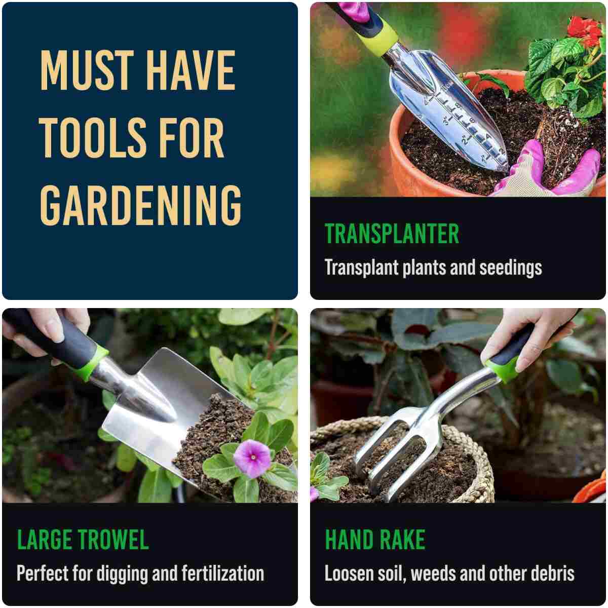 GROWIT Heavy Duty Gardening Tools - 22-Piece Gardening Gifts for Women, Mom, Men - Durable, Ergonomic Garden Tool Set