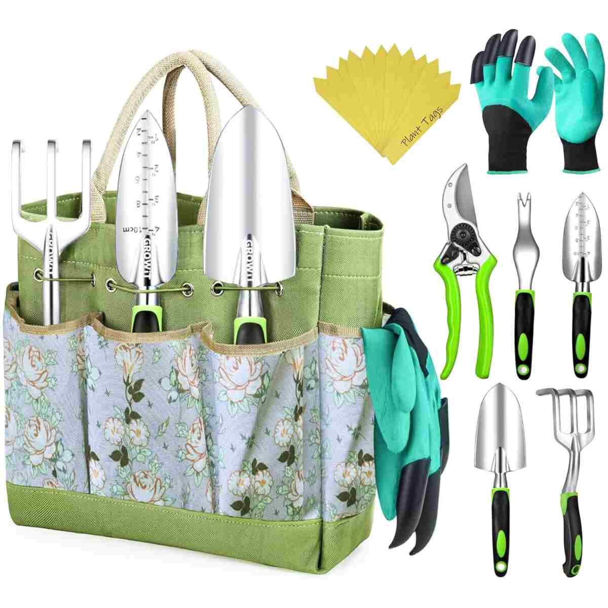GROWIT Heavy Duty Gardening Tools - 22-Piece Gardening Gifts for Women, Mom, Men - Durable, Ergonomic Garden Tool Set