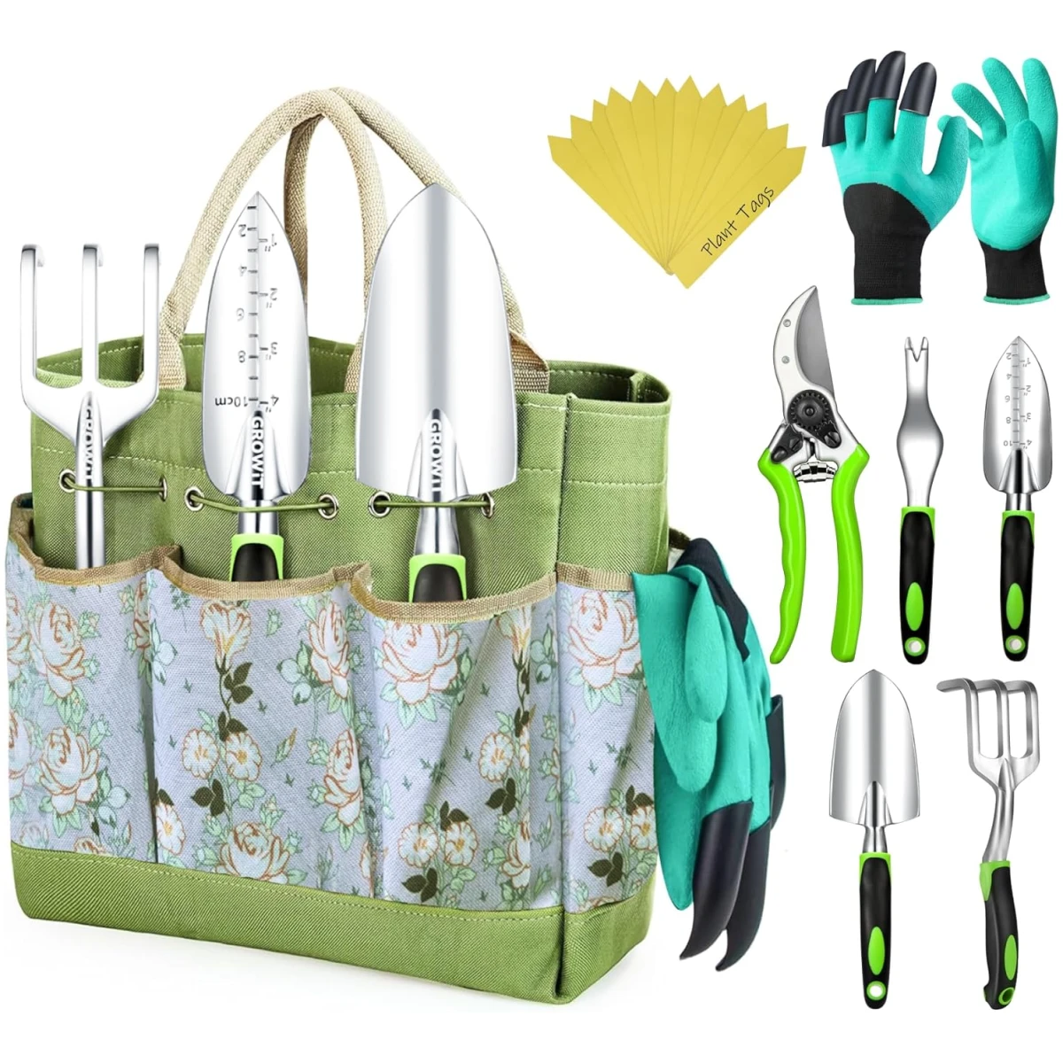 GROWIT Heavy Duty Gardening Tools - 22-Piece Gardening Gifts for Women, Mom, Men - Durable, Ergonomic Garden Tool Set
