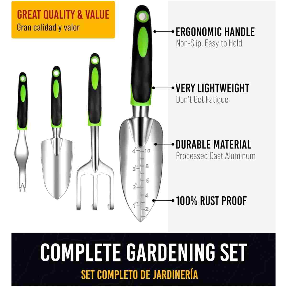 GROWIT Heavy Duty Gardening Tools - 22-Piece Gardening Gifts for Women, Mom, Men - Durable, Ergonomic Garden Tool Set