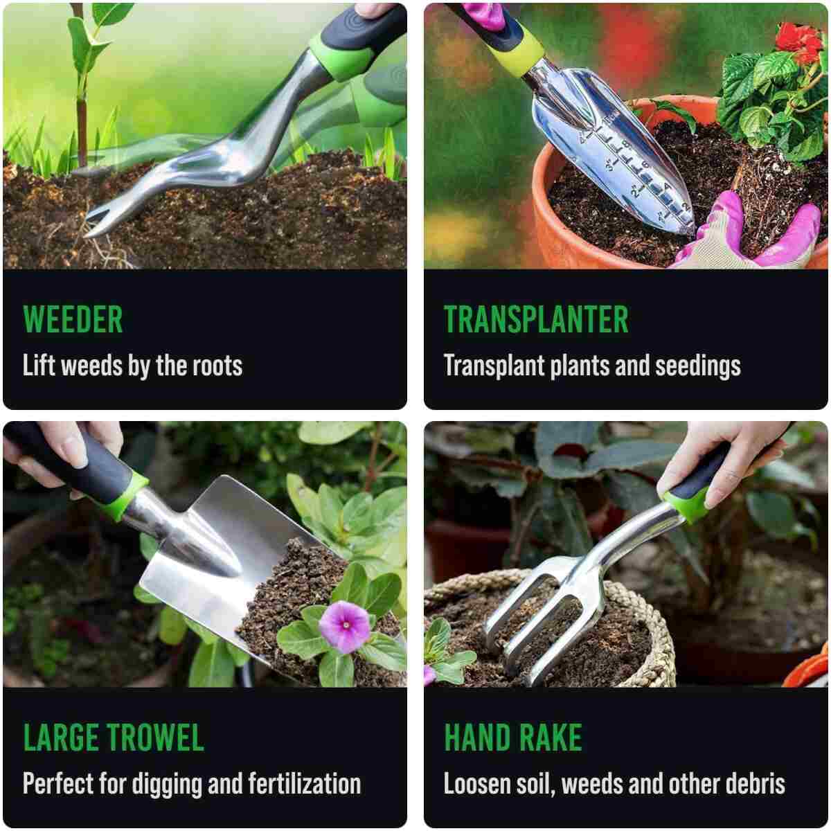 GROWIT Heavy Duty Gardening Tools - 22-Piece Gardening Gifts for Women, Mom, Men - Durable, Ergonomic Garden Tool Set