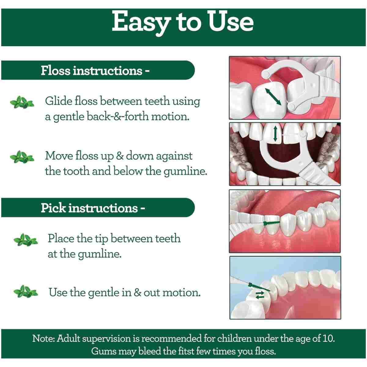 GuruNanda 2 in 1 Dental Floss Picks - Non-Slip Grip Handle, Slide Easy, No Break or Shred Flosser - Complete Oral Care with Interdental Pick for Healthy Teeth & Gums - Mint...